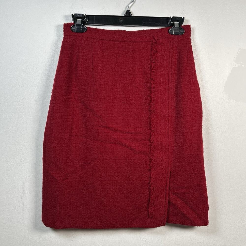 CHANEL Red Tweed Pencil Midi Wool Suit Classic Women’s Skirt‎ Size 38 US 4-6